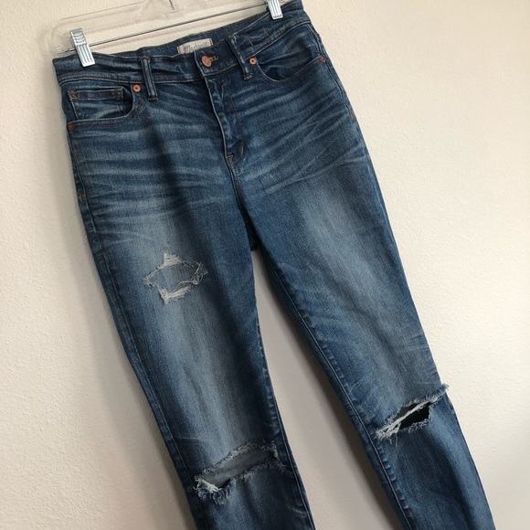 Madewell Denim - Madewell high riser skinny distressed patch jeans